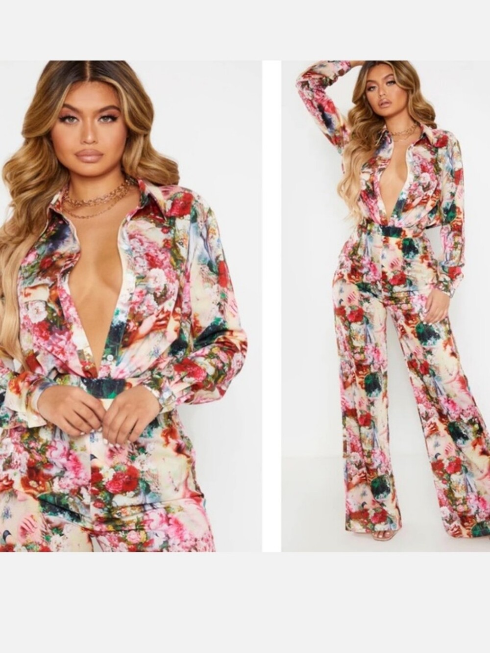 PrettyLittleThing Rose Femme Renaissance Wide-Leg Pant Suit